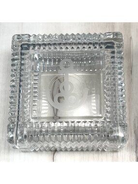VTG PRINCESS HOUSE Heritage Etched Anchor 4" Square Crystal TRINKET BOX w/ Lid